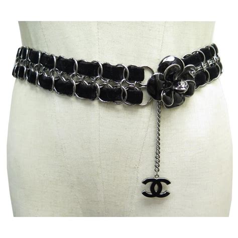 chanel black velvet belt with camellias|camellia clothing.